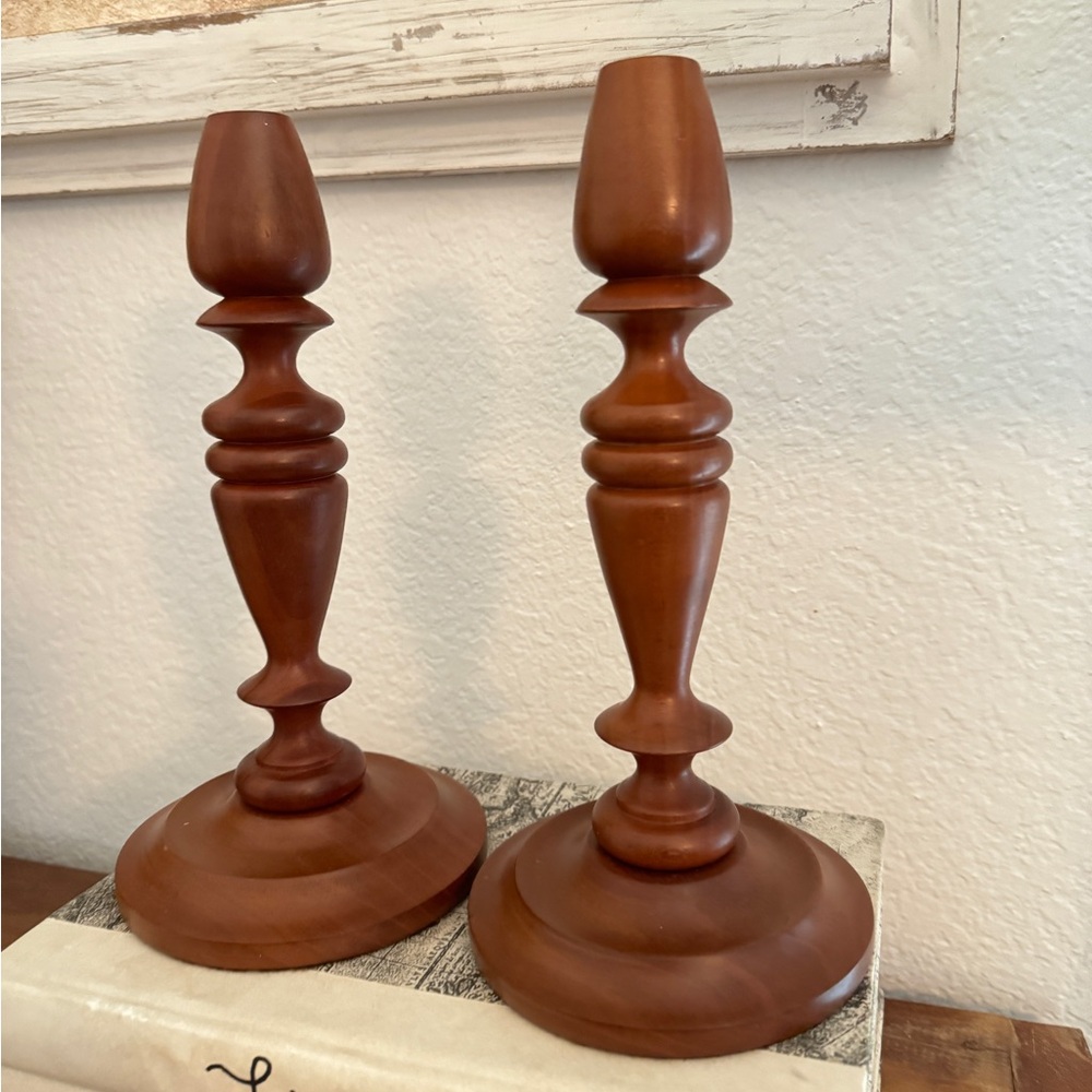 Mid-Century Wooden Candle
Holders- a Pair 9 Tall